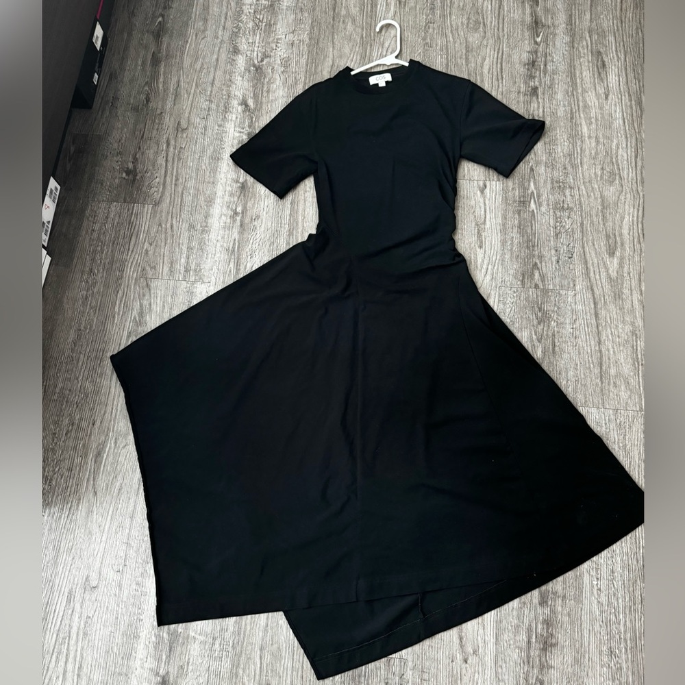 COS asymmetric gathered midi dress black